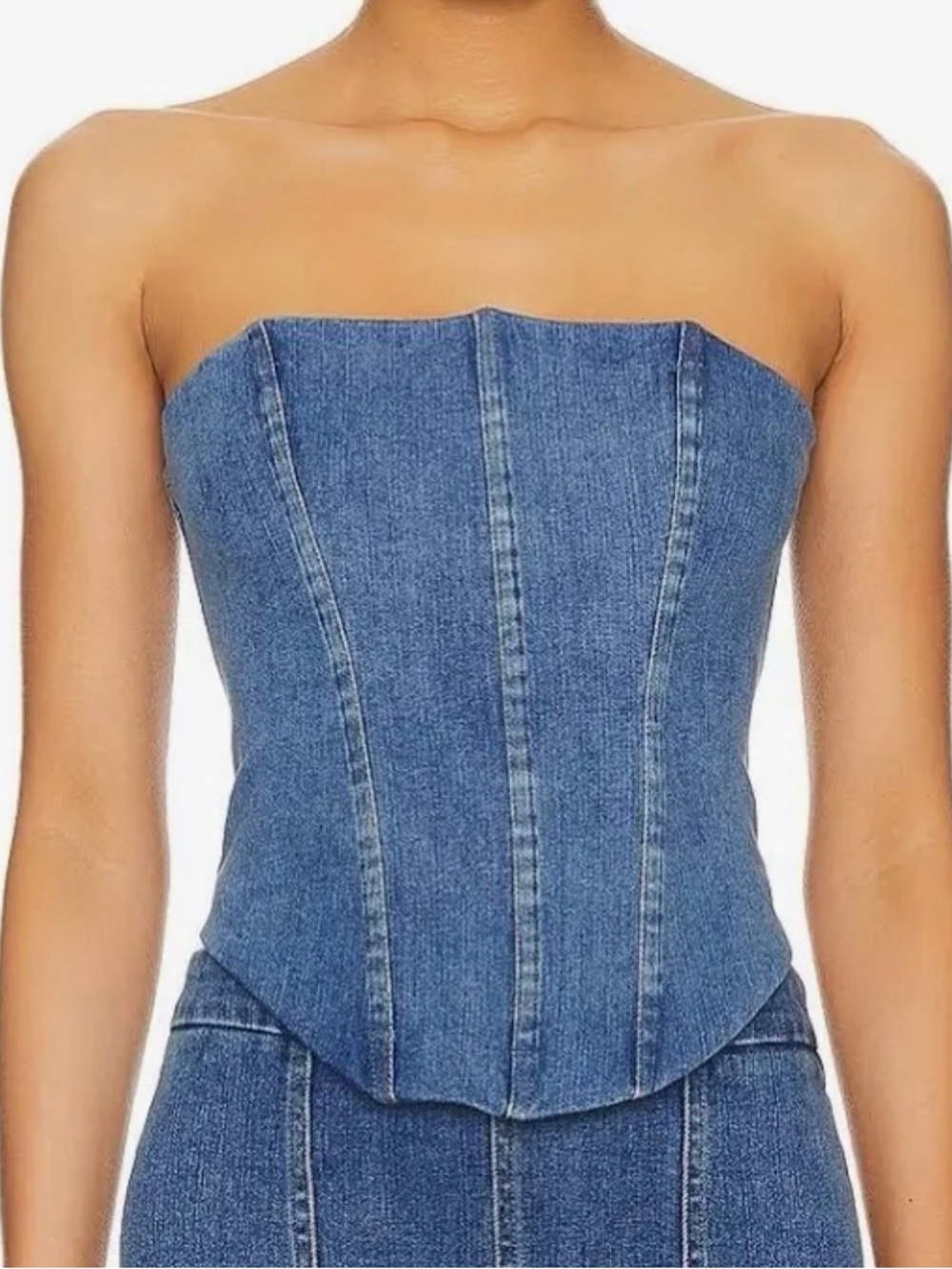 MAJORELLE Light Blue Denim Bustier Top